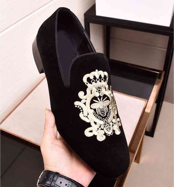 

brand dress british shoes arrival men embroidery wedding spikes black velvet loafers rivets flat size38-44