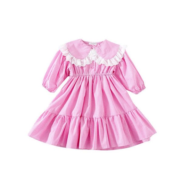 

spring girl big lapel dresses for girl korean childrenplaid cotton kids party dresses costumes cute outfits clothes 12m-5y, Red;yellow
