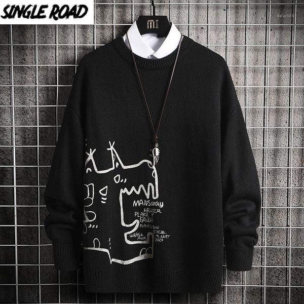 

singleroad oversized mens knitted sweater men 2020 winter pullover sweaters jumper hip hop harajuku casual black sweater men1, White;black