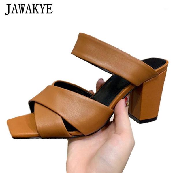 

slippers concise women leather mules high heel sandals square toe cross band block heels multicolor comfort runway dress slides1, Black