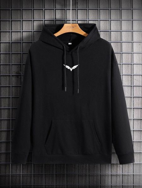 

men wings print kangaroo pocket hoodie o7xu#, Black