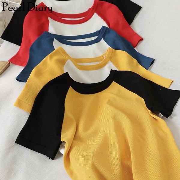 

pearl дневник женщины хлопок повседневный tshirt contrast реглан с коротким рукавом тройник highstreet crew neck cotton solid футболка boyfr, White