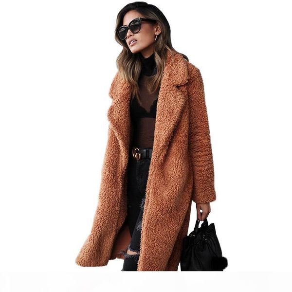 

winter women long coat faux fur long sleeve jacket warm overcoat fleece fourrure femme plus size coats and jackets 2018 autumn, Black