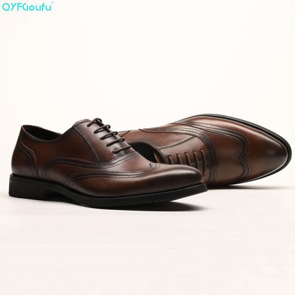 

qyfcioufu luxury classic man style party retro dress shoes men genuine leather black brown wedding shoes oxford formal