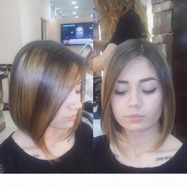 

2018 hair straight short bob wigs hair lace front human bob hair wig for women natural color, Black