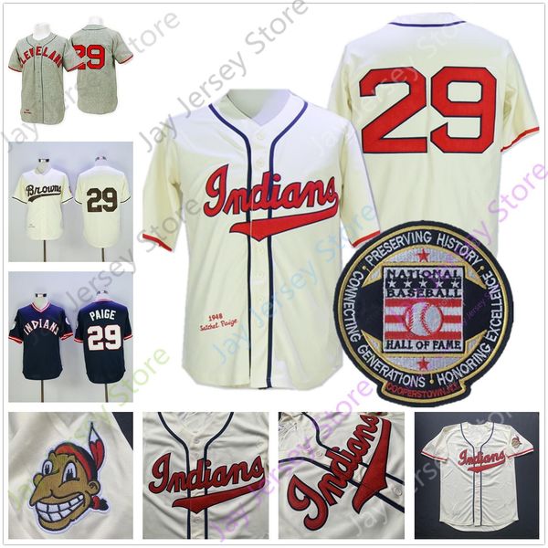 

satchel paige jersey 1948 1953 baseball hall of fame patch grey cream blue white pullover button all stitched home away, Blue;black