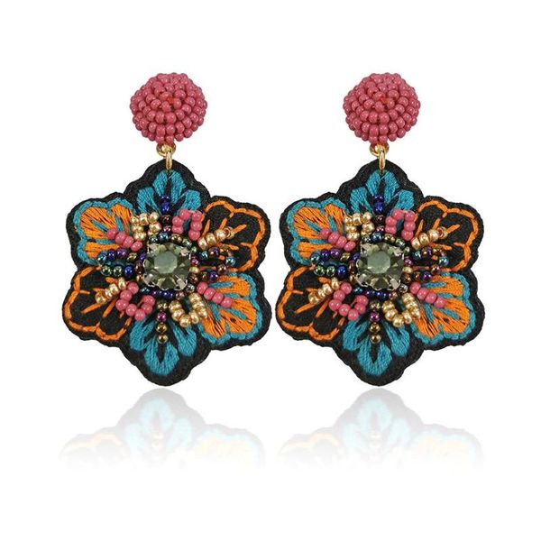 

manilai 2020 fashion beads earrings bohemian women's handmade embroidered flower beaded drop earrings ethnic jewelry girl, Silver