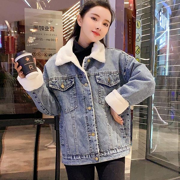 

ladies winter short denim jacket warm hooded jacket denim basic ladies top, Black