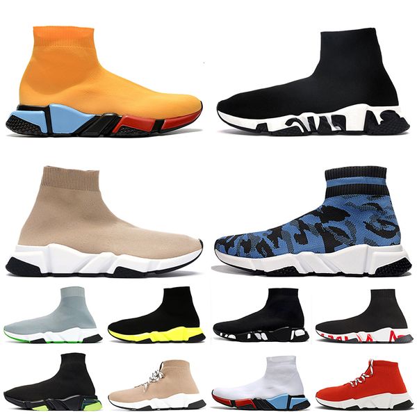 

2021 fashion new women men graffiti camo beige sock shoes luxurys designers casual shoes womens boots sock trainers tripler loafers sneakers, Black