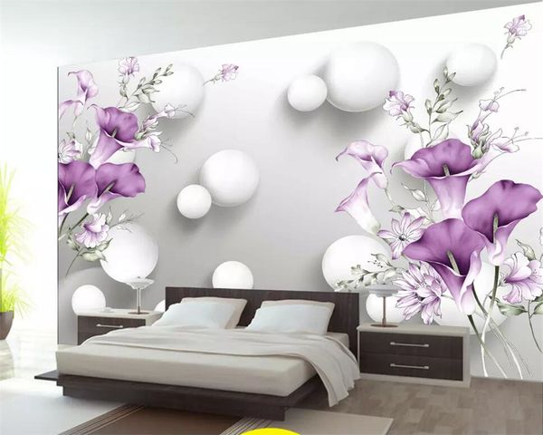 Beibehang personalizzato carta da parati dipinta a mano calla giglio viola bella fresca 3D TV parete di fondo soggiorno camera da letto 3d