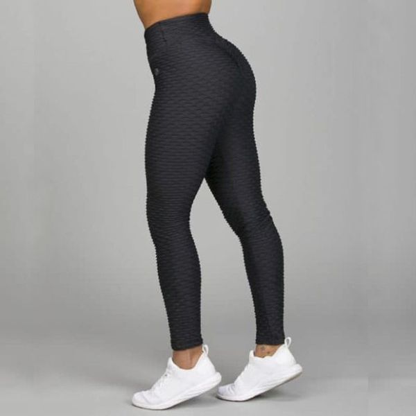 

new fitness anti cellulite texture leggings women pants solid high waist workout wrinkle leggings pants 201203, Black