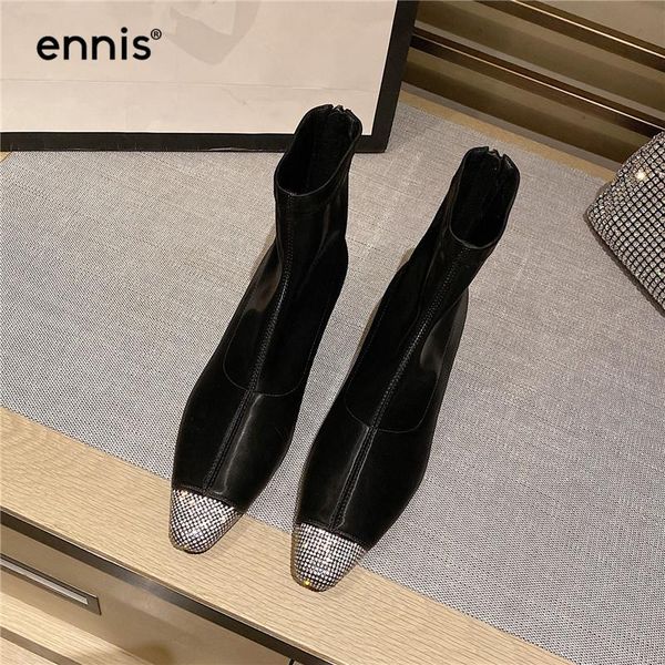 

ennis black stretch ботильоны kitten heels bling стразы кристалл roune toe обувь дизайнера сапоги осень пинетки женщина a0157