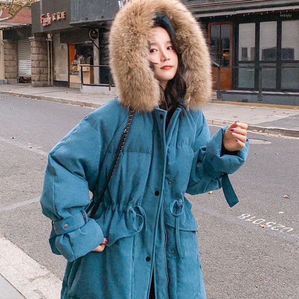 

women winter red blue velvent parkas female fur collar thick warm long sleeve outerwears lady white duck down coats1, Black