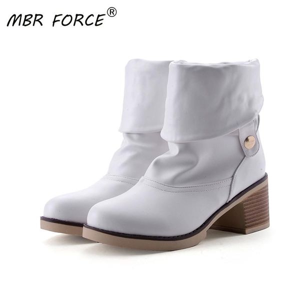 

mbr force 2020 autumn and winter high-end pu leather casual all-match square with white european and american style warm boots, Black