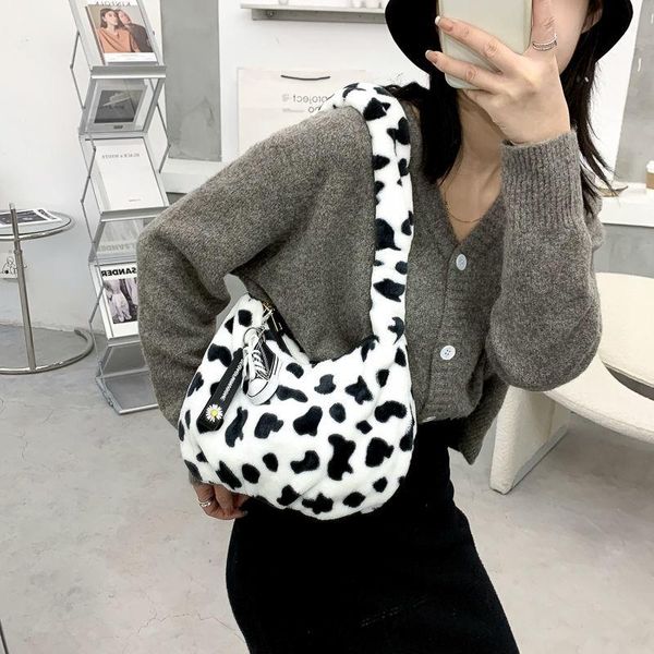

harajuku plush cow handbag ins under armpit bag cute little fresh students shoulder bag hundred rides