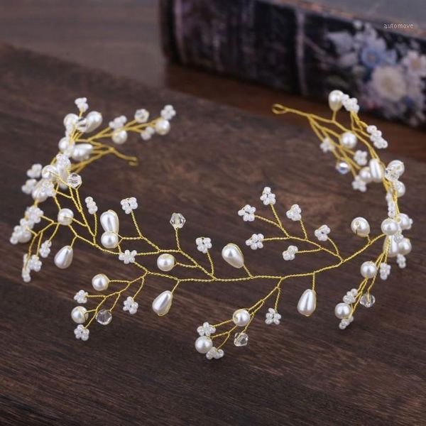 

wedding crystl pearl headbands vintage hairbands bridal hair accessories metal crystal crown bouquet collection handmade tiara1, Golden;silver