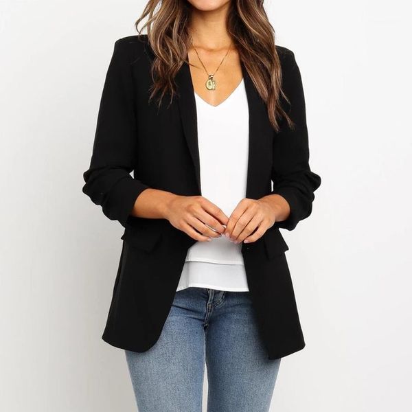 

black women blazer 2019 formal blazers lady office work suit pockets jackets coat slim black women blazer femme jackets#j301, White;black