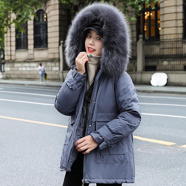 

2020 short parkas winter jacket women hooded fashion fur collar big pocket thick warm cotton winter coat women clothes plus size1, Black