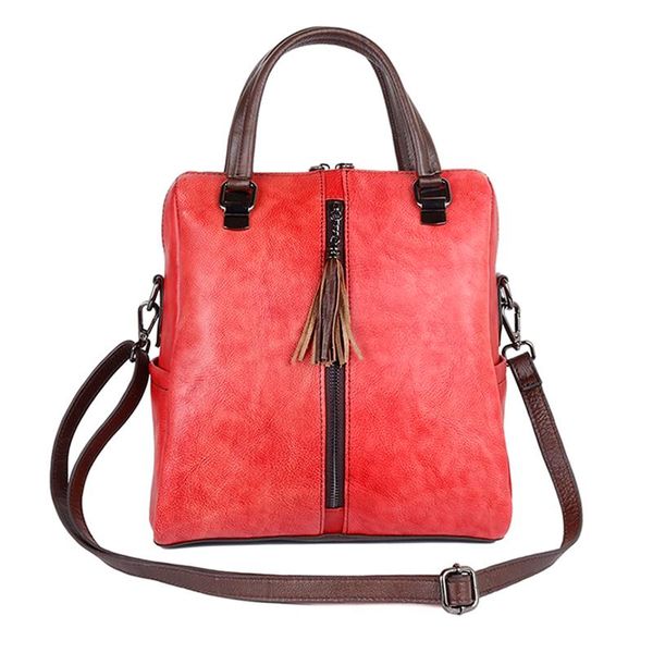 

women genuine leather handbag real cowhide tassel multi-purpose back pack tote bags messenger female shoulder bag