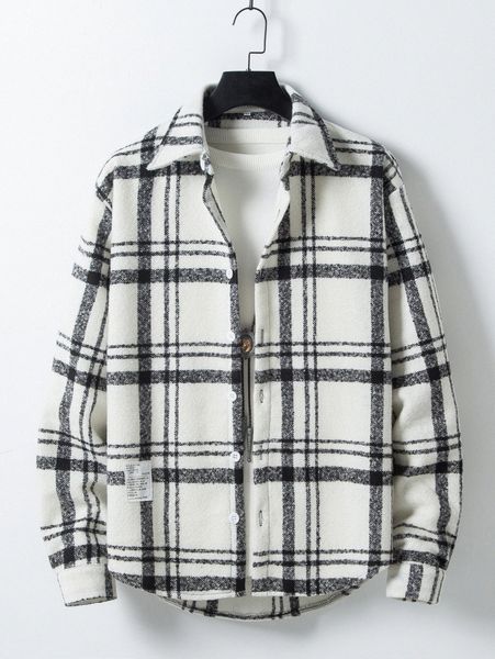 

men plaid slogan patched detail overcoat without tee t0ag#, Black;brown