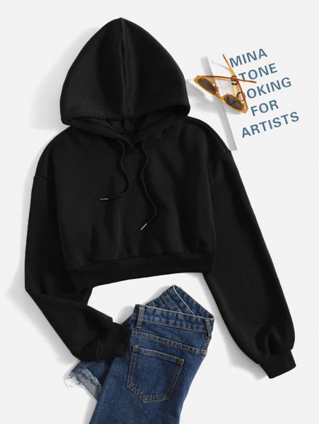 

solid drop shoulder drawstring hoodie a77r#, White;black