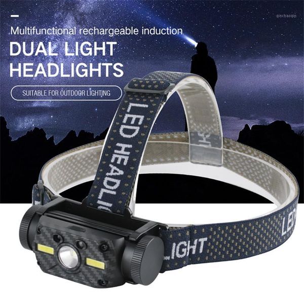 

4000lm l2+cob led headlamp body motion sensor headlight red white camping head light torch lamp 21700 18650 battery1