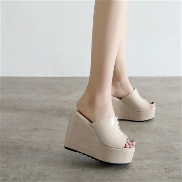 

new summer 2021 concise skin toe women's fashionable slippers 12 in high heels female black apricot ys08