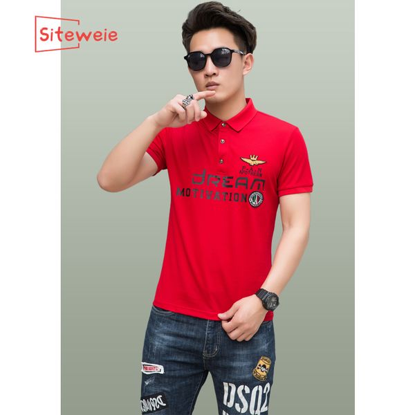 

summer new clothing turn-down collar short sleeve men's t shirt red print men tshirts casual for male t-shirt g48 1021, White;black