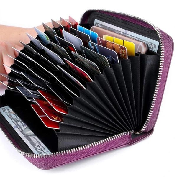 

card holders women men wallet leather huge storage capacity a66, Brown;gray
