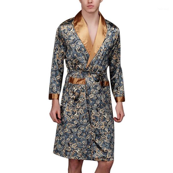 

men long silk robe with faux silk print simulation print pajamas lingerie robe bathrobe dressing gown bathrobe bath1, Black;brown