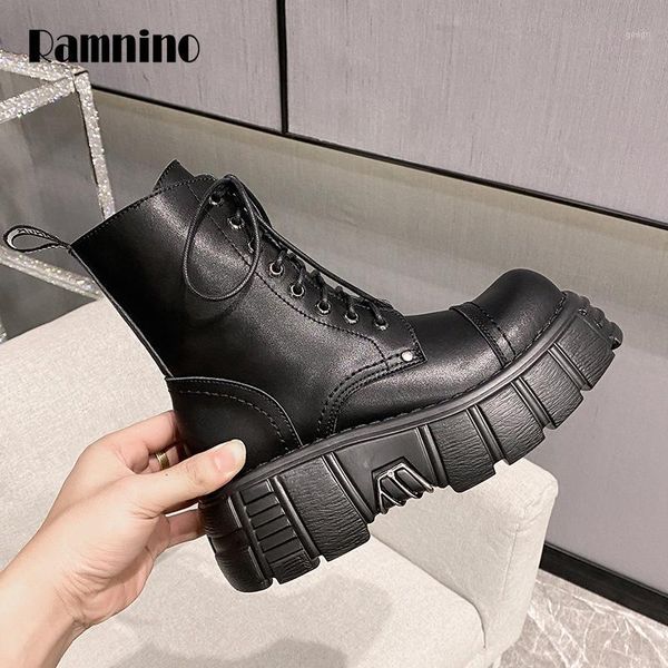 

boots black pu leather ankle women autumn winter round toe lace up shoes chunky platform woman fashion motorcycle botas1