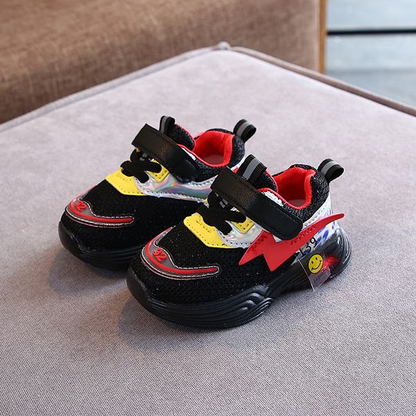 

22-30 led light casual children glowing kid size toddler shoes luminous sneakers for baby, Black;red