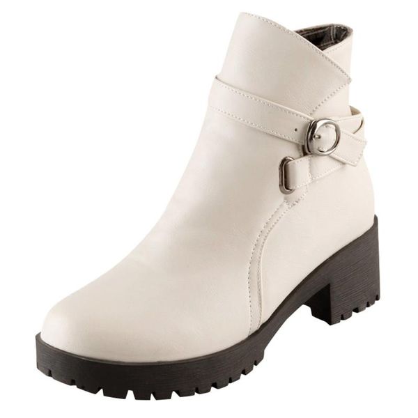 

sagace ladies boots thick-bottomed round buckle head leather lace-up high heel valuable autumn winter ankle boots for women, Black