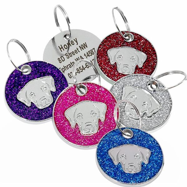 

dog tag custom engraved dog collar accessories personalized pet puppy name phone id tag glitter round dog tag pendant cu sqcdtj
