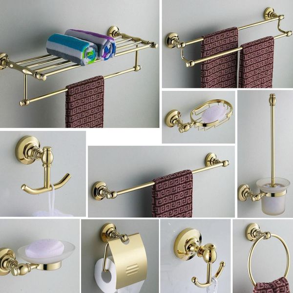 

gold аксессуары для ванной комнаты наборы полотенец полка для полотенец держатель мыльницы держатель туалетной бумаги крюк робы ванной обору