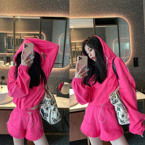 

vesnt internet celebrity fashion casual sweater women's uat autumn new 2020 lazy high waist shorts two-piece shorts sweatersweater suit, Gray