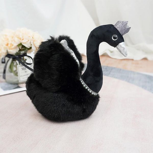 

28cm white and black swan plush toy stuffed soft animal crown swan toy kids toys wmtonb mywjqq