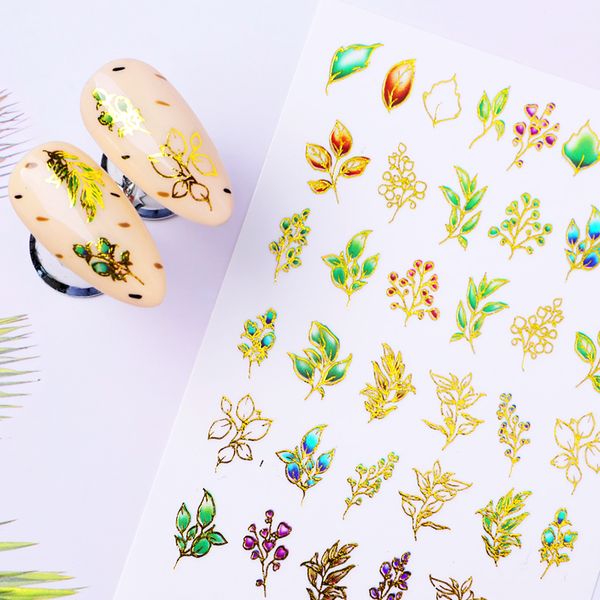 

stickers & decals 1pc harunouta water nail sticker gold leaves nair art transfer slider tip manicuring decoration, Black