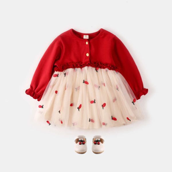 

winter red and princs baby autumn girl drs foreign sle plush thickened skirt, Red;yellow