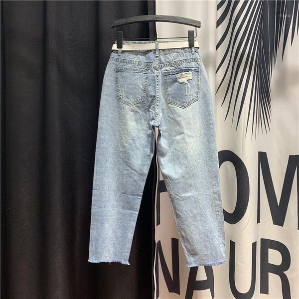 

women's jeans european loose woman hole ripped harem pants 2021 spring summer personality boyfriend denim trousers students1, Blue