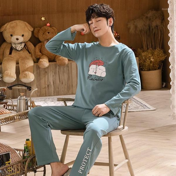 

men's sleepwear men pajamas set cotton big size pyjama long sleeve casual suit simple blue cartoon male loungewear winter home suit1, Black;brown