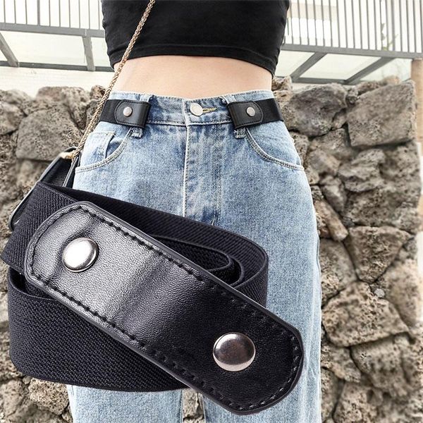 

new no buckle women belts jeans women's punk style buckle-lazy belt dress ladies slim trend comfortable elastic waistband, Black;brown