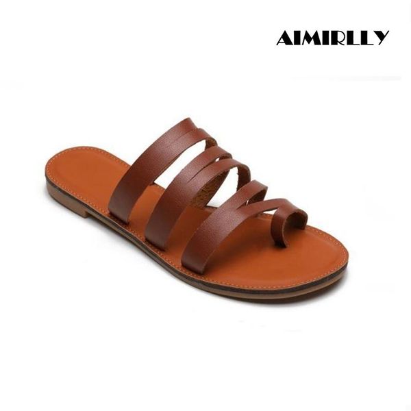 

sandals summer women's flip-flops strappy flats mules slipper ladies daily shoes casual footwear comfort, Black