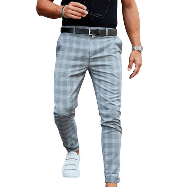 

men's pants 2021 men plaid trousers pencil men' streetwear smart casual clothing long male, Black