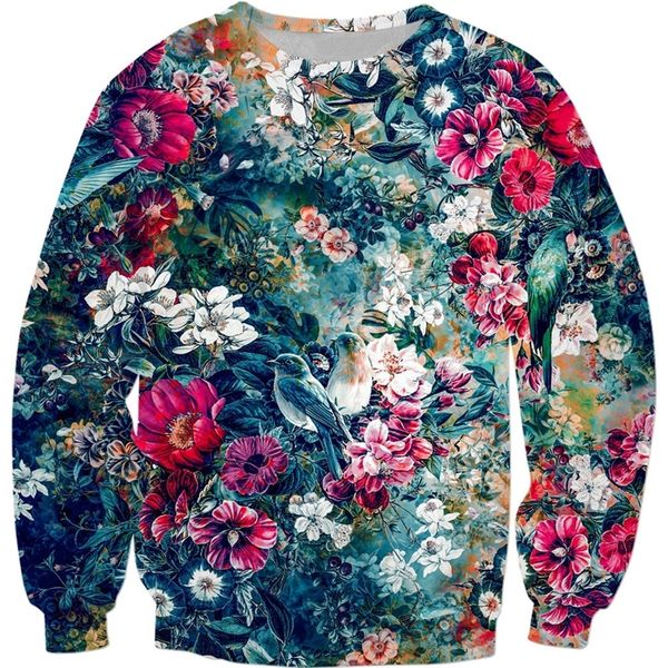 

retro style fashion sweatshirt birds in flowers 3d printed hoodie harajuku floral long sleeve street casual pullover 201103, Black