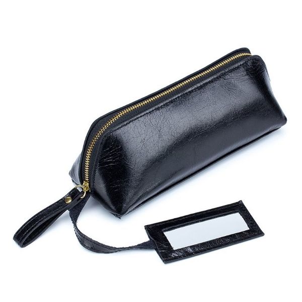 

women leather small makeup cosmeitc bag with mirror lipstick case holder toiletry pouch jewelry wallet handbag for women lj200917