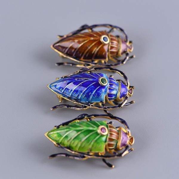 

cloisonne enamel 925 real silver brooch for female old beijing enamel craft insect woman brooch 201009, Gray