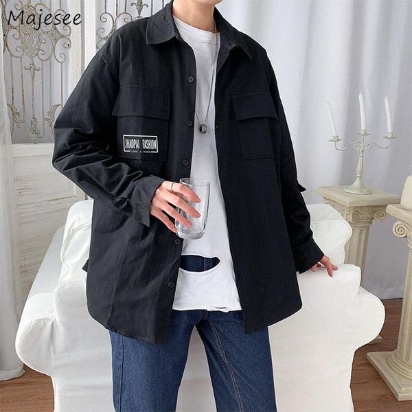 

men's jackets men simple loose chic soft clothes male letter all-match casual long sleeve japanese safari style streetwear harajuku bf, Black;brown