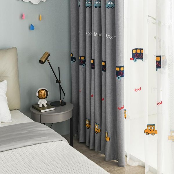 

curtain & drapes cartoon car curtains for children room kids living gray embroidery tulle bedroom high-end linen