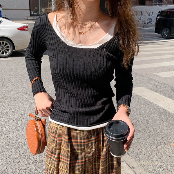 

2021 new 2-colour korean style two thin mesh pieces off the long sleeve female shirt (x1671) reqe, White